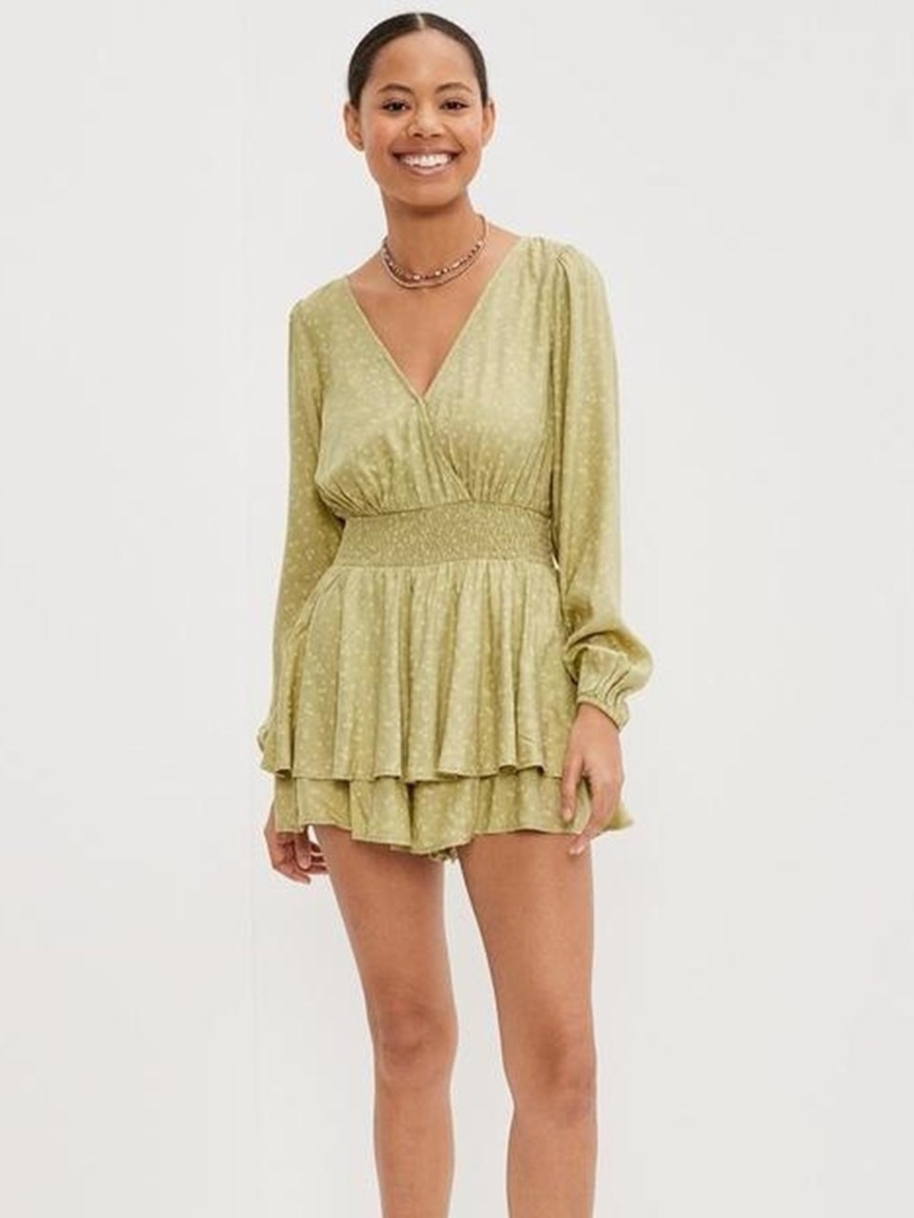 American Eagle Green Flowy Smock Waist Romper Size M